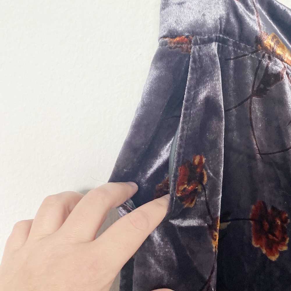 Anthropologie ett:twa Jessie Velvet Floral Wide Leg Pants Gray Sz Large Boho - Picture 8 of 13